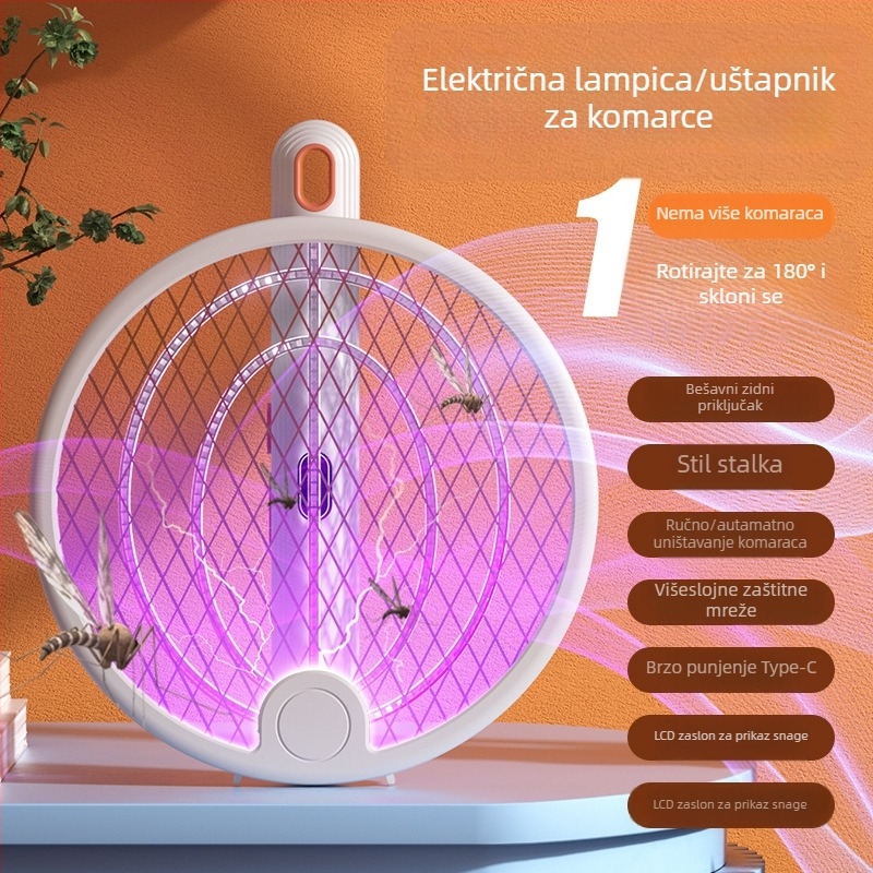 3-u-1 električni komarac ubijač: električni udarac, klopka i UV svjetlo, USB punjenje, sklopiv, ugrađena baterija 1001–1600 mAh, za 11–20 m²
