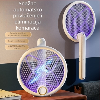 Sklopiva 3‑u‑1 električna mreža za komarce sa plavim UV svjetlom, USB zidna montaža, ugrađena baterija 501–800 mAh, pokrivenost do 10 m²