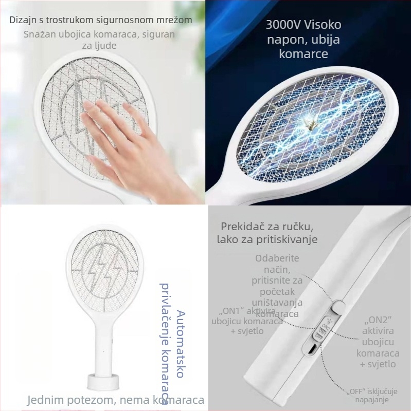 2-u-1 USB napajano električno sredstvo za ubijanje komaraca i LED lampu, pokrivenost do 10 m², ručni električni šok