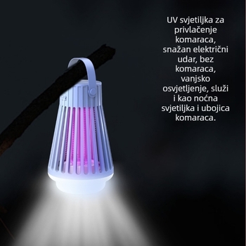 Lampa za ubijanje komaraca sa električnim udarom - punjiva s ugrađenom baterijom, LED svjetlo, za unutarnju i vanjsku upotrebu, pokrivenost 11–20 m²