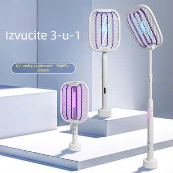 Električna mrežica za komarce – punjiva, sklopiva 2-u-1, Type-C punjenje, LED svjetlo, UV lampa