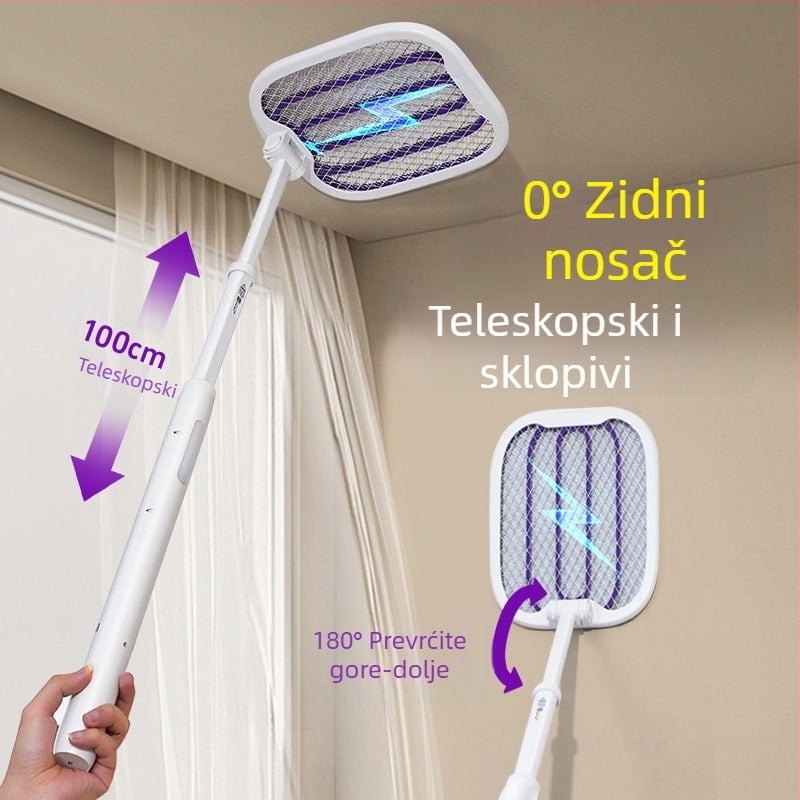 Električna mrežica za komarce – punjiva, sklopiva 2-u-1, Type-C punjenje, LED svjetlo, UV lampa