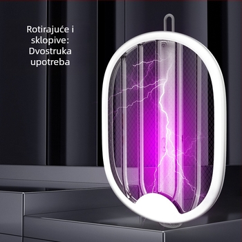 Električna raketa za komarce i lampica – Dvostruka funkcija, Sklopiva 0–180°, Punjiva za 2 sata, Ugrađena baterija 500 mAh, LED svjetlo