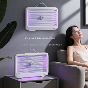 Unutarnja punjiva lampa za ubijanje komaraca s hvatanjem i električnim šokom – pokrivenost 61㎡, ugrađena baterija 1001–1600mAh, LED svjetlo, uvijek uključena, tih način