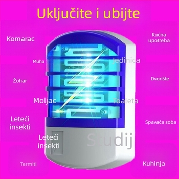 Lampa za uništavanje komaraca s LED svjetlom, električni šok, pokrivenost do 10 m², mreža od nikla-zinka-željeza, noćna svjetiljka
