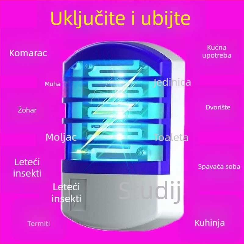 Lampa za uništavanje komaraca s LED svjetlom, električni šok, pokrivenost do 10 m², mreža od nikla-zinka-željeza, noćna svjetiljka