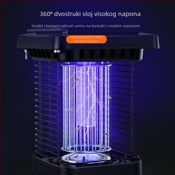 Lampa za ubijanje komaraca sa solarnim napajanjem, UV svjetlom i električnim šokom (21–30㎡, ugrađena baterija 2001–2500mAh, DC 1300V mreža, ABS kućište, mreža od nehrđajućeg čelika)