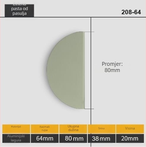 Dva polukružna ručica za vrata, aluminijska legura, završena sprejom, model 208, modern minimalistički stil