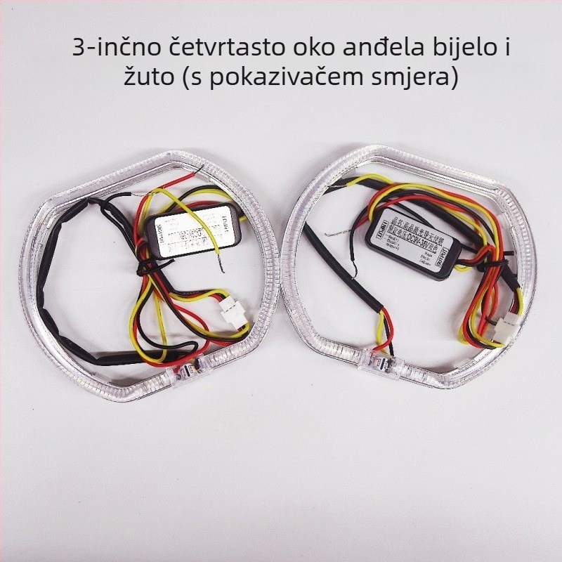 LED anđeoske oči s indikatorom smjera za automobile i motocikle, leća 2,5–3 inča, dvobojno dnevno svjetlo.