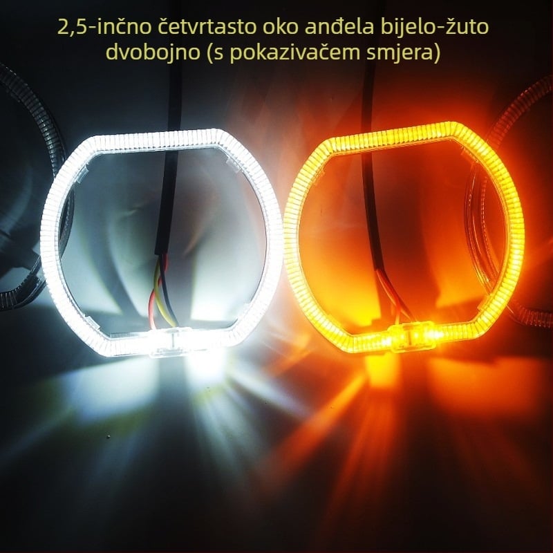 LED anđeoske oči s indikatorom smjera za automobile i motocikle, leća 2,5–3 inča, dvobojno dnevno svjetlo.