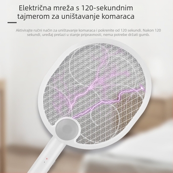 Električni štap protiv komaraca, sklopiv, USB punjenje, ugrađena baterija 1000-1600 mAh, LED svjetlo, aluminijska mreža