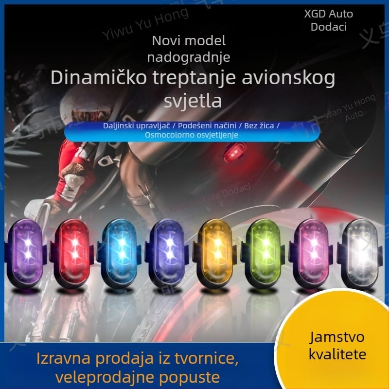 Bežično svjetlo za zrakoplov sa stroboskopskim svjetlom – 12V, 0.2A, 1W, ovalni abažur, univerzalno za prikolice i motocikle