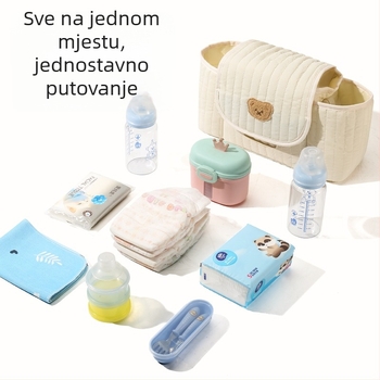 Torba za kolica za bebe s korejskim izvezom na zatvaraču, torba za skladištenje majke i djeteta, poliester, prozračna i ultra lagana, zakrivljeni ramenski pojas