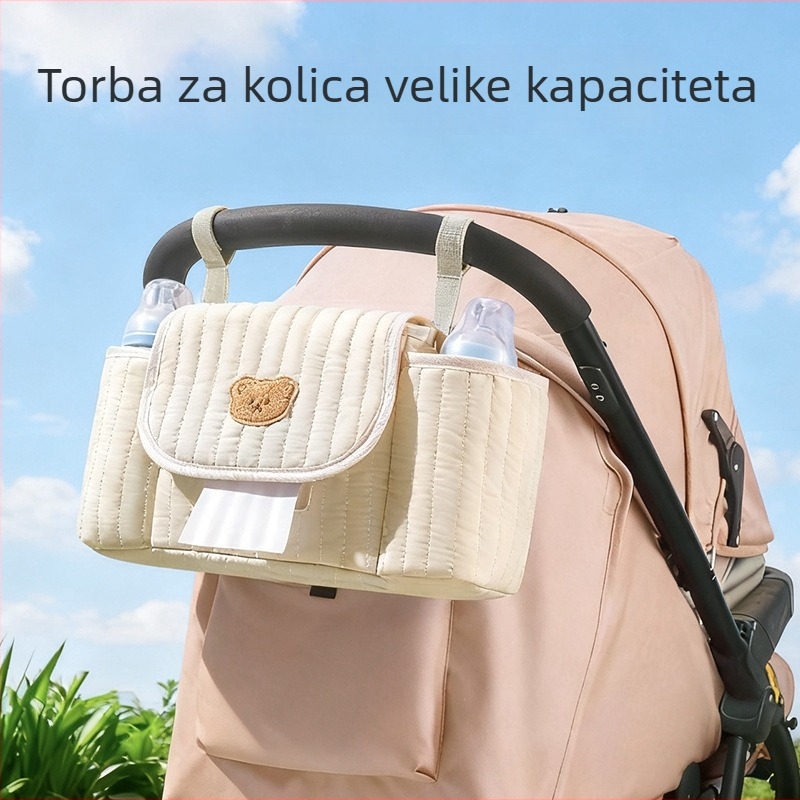 Torba za kolica za bebe s korejskim izvezom na zatvaraču, torba za skladištenje majke i djeteta, poliester, prozračna i ultra lagana, zakrivljeni ramenski pojas