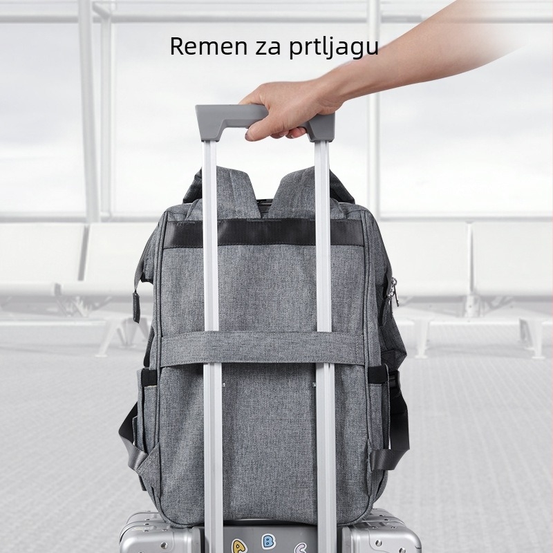 Torba za mamu – ruksak, poliester, vodootporna, razdvajanje suho/mokra, maksimalno opterećenje 15–20 kg, dimenzije 42×27×8 cm