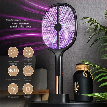 Električna mrežica za komarce i lampica – dva u jednom, USB punjenje, LED svjetlo, ugrađena baterija 801–1000 mAh, vrijeme punjenja 3–5 sati, pogodna za područje do 10 m²