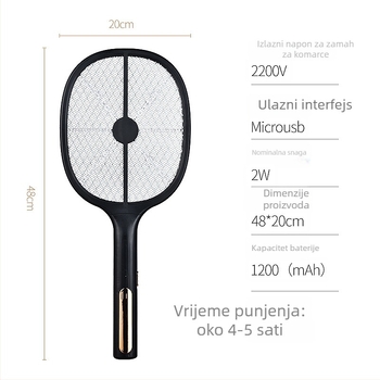 Električna mrežica za komarce i lampica – dva u jednom, USB punjenje, LED svjetlo, ugrađena baterija 801–1000 mAh, vrijeme punjenja 3–5 sati, pogodna za područje do 10 m²