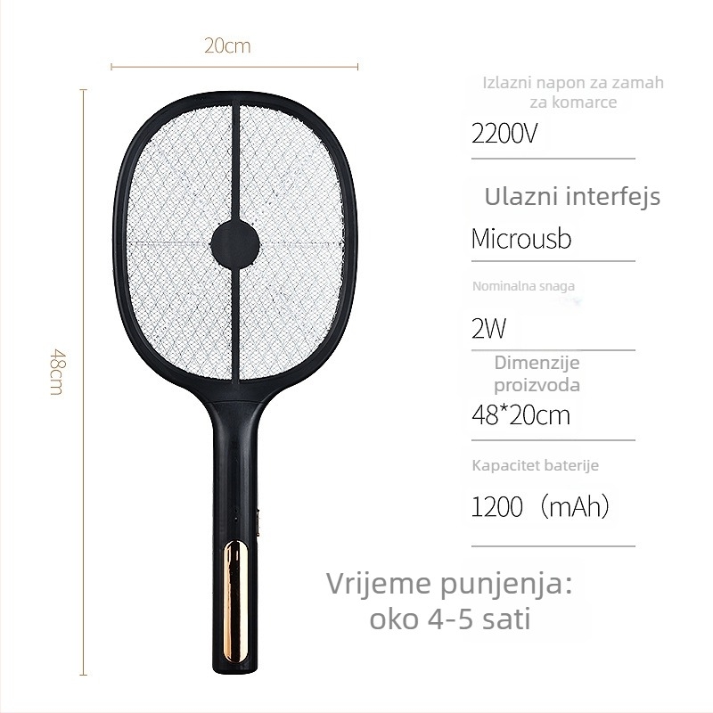 Električna mrežica za komarce i lampica – dva u jednom, USB punjenje, LED svjetlo, ugrađena baterija 801–1000 mAh, vrijeme punjenja 3–5 sati, pogodna za područje do 10 m²