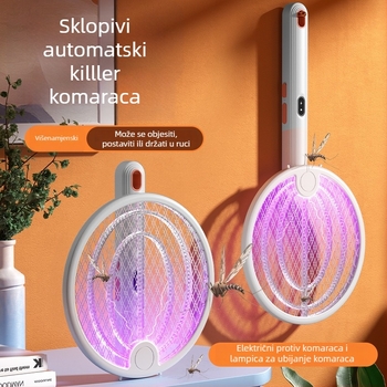 Sklopivi električni odvraćivač komaraca s ugrađenom baterijom i LED za unutarnju uporabu, punjiv, ubija električnim šokom, pogodan za prostore od 61 m² i više