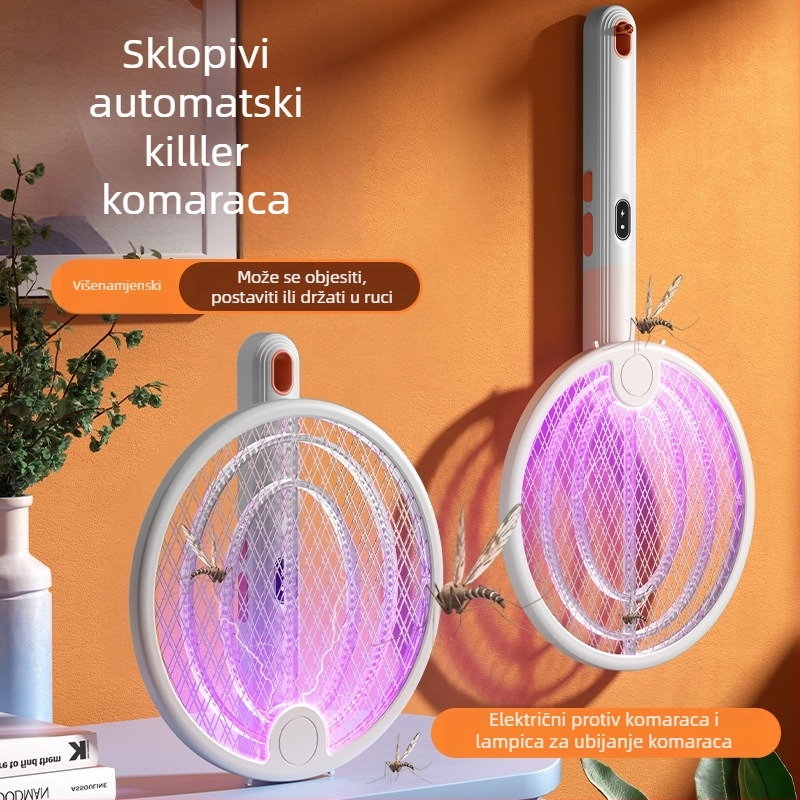 Sklopivi električni odvraćivač komaraca s ugrađenom baterijom i LED za unutarnju uporabu, punjiv, ubija električnim šokom, pogodan za prostore od 61 m² i više