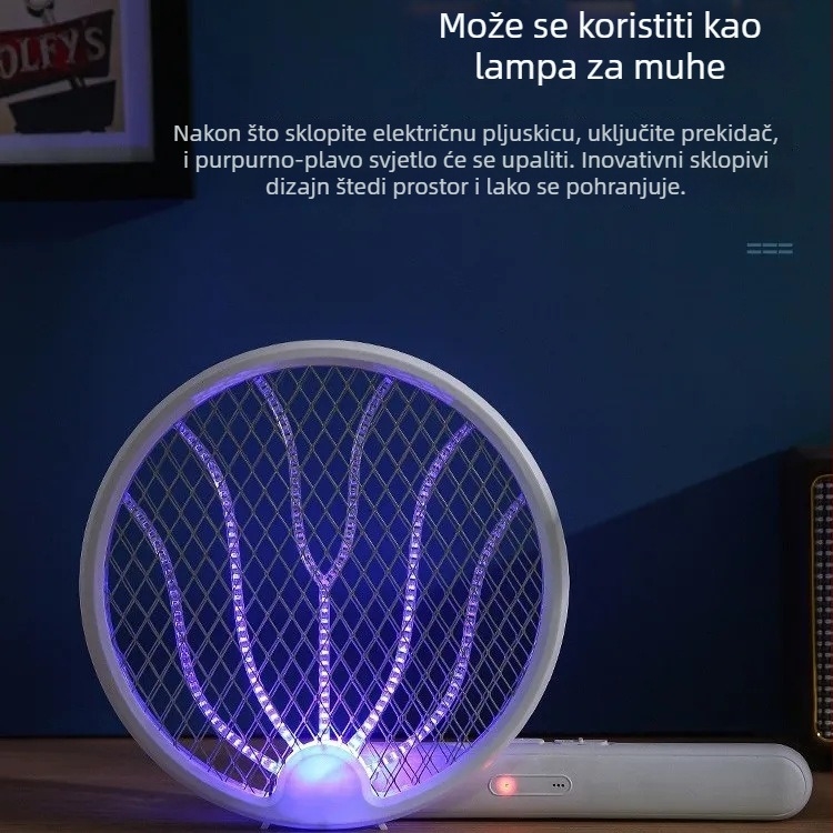Skoplivi električni uhvat komaraca 2-u-1, USB punjiv, UV svjetlo, 180° rotacija, aluminijska mreža, baterija 501–800 mAh