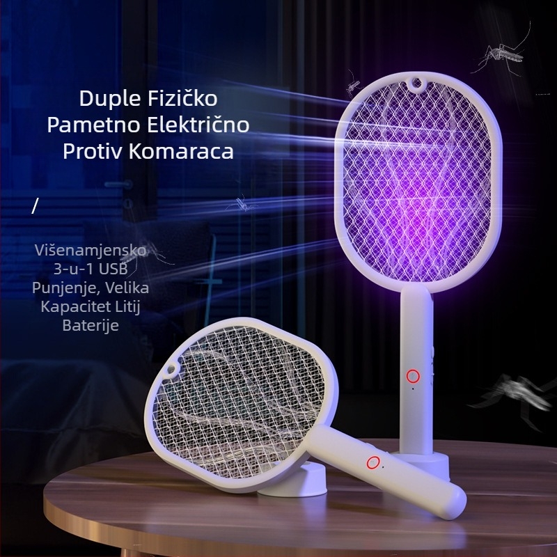 Električni električni ubijač komaraca s LED svjetlom, ugrađena baterija 501–800 mAh, pokrivenost 11–20㎡, mreža nikl-zin-željezo, punjenje 1–3 sata