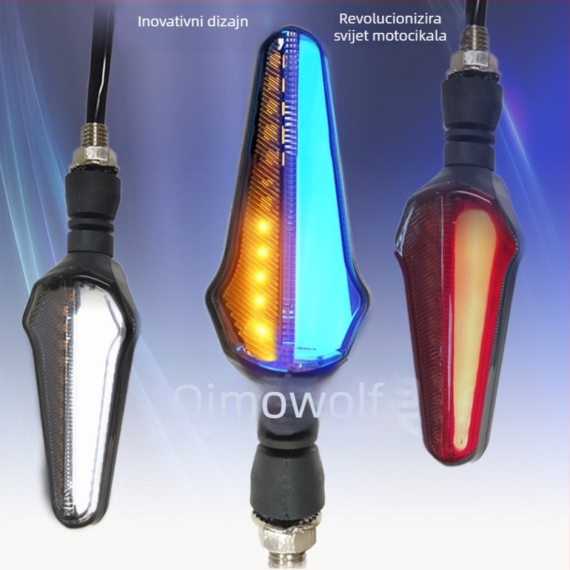 24 LED dvobojni vodilni svjetlo za motocikl s integriranim pokazivačem, dnevnim svjetlom i svjetlom kočnice; model QMW-LS24DG, 2835SMD, 1.2W, 12.8V, vijek trajanja 50000 h