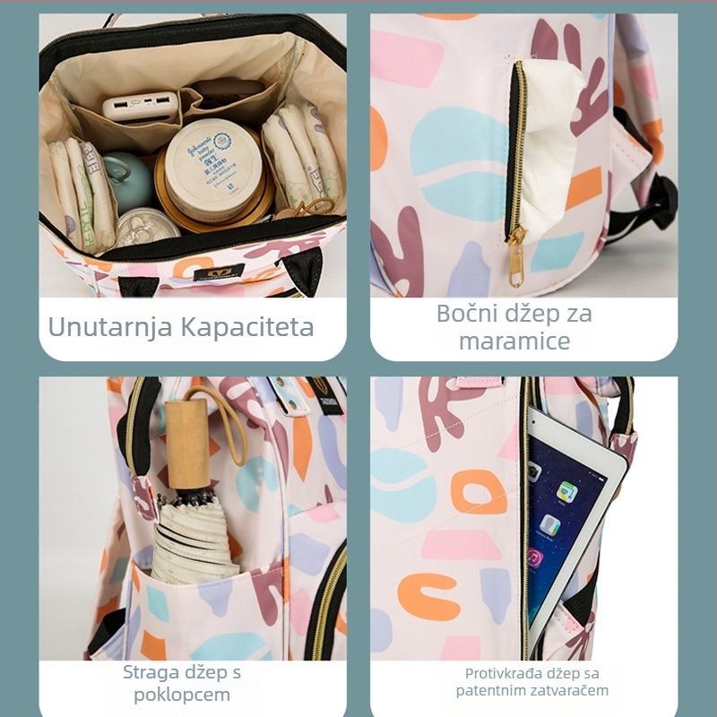 Torba za mame s bebom velike kapacitete, prijenosna ramenska torba za putovanja, visefunkcionalna torba za majke i bebu, najlon, prozračna, remen s zračnim jastukom