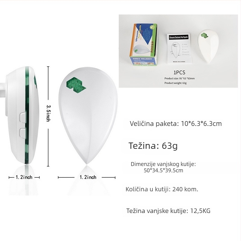 Unutarnji ultrazvučni repelent protiv komaraca i insekata s LED noćnim svjetlom (110V, 50–60Hz, 4W, ABS kućište)