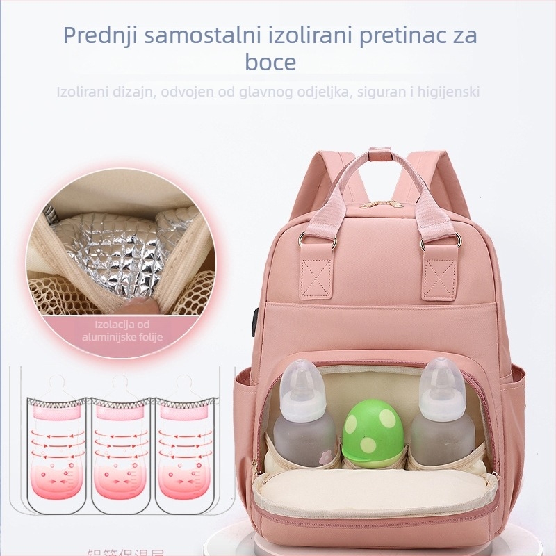 Izolirana torba za pelene, veliki kapacitet majčinski ruksak, višenamjenski s odjeljivanjem mokro/suho, lagan, zaštita kralježnice (Oxford platno; podstava od poliestera; zakrivljeni remen za rame; proširivo)
