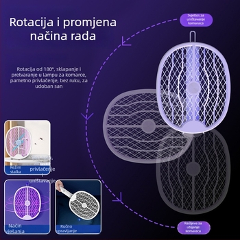 2‑u‑1 električna mreža za komarce: hvatač s LED svjetlom i električni ubijač, ugrađena baterija 1001–1600 mAh, trajanje 12 h+, sklopiva konstrukcija, pokrivenost 21–30 m²