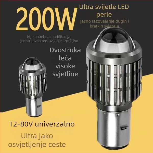 TCYATO Prednje LED svjetlo za motocikl/električno vozilo, dvostruka žuto-bijela svjetlost sa lećom, 3570 LED dioda, aluminijsko kućište, 12V, IP68, 20W