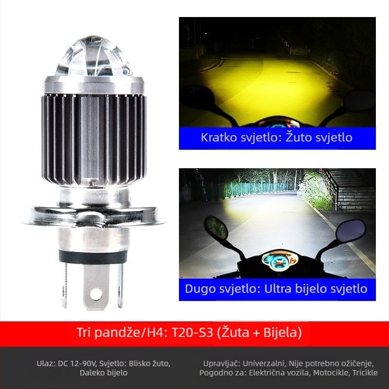 TCYATO Prednje LED svjetlo za motocikl/električno vozilo, dvostruka žuto-bijela svjetlost sa lećom, 3570 LED dioda, aluminijsko kućište, 12V, IP68, 20W