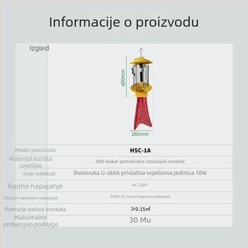AC napajana lampica za ubijanje komaraca HSC-1A, električni šok, UV-A ljubičasta svjetlost, za vanjsku upotrebu
