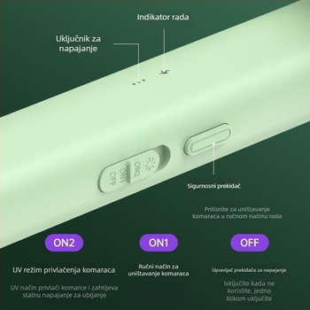 Sklopiva električna ubijač komaraca s UV lampom, ugrađena baterija, pokrivenost 11–20 m², 180° sklop