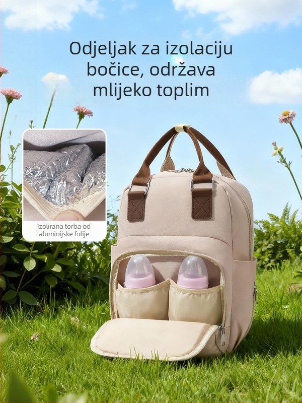 Torba za majčinstvo i bebu, velik kapacitet, vodootporan Oxford materijal, urbani minimalistički dizajn, naramenice sa zračnim jastucima