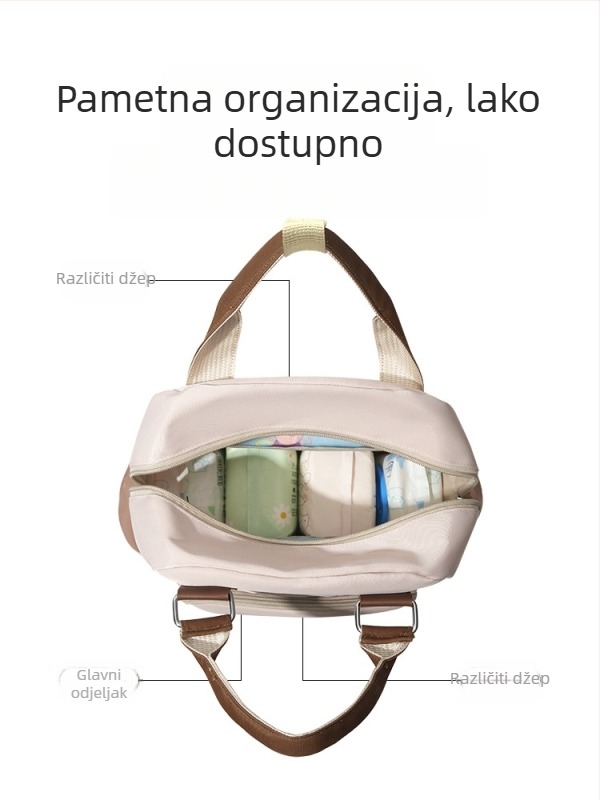Torba za majčinstvo i bebu, velik kapacitet, vodootporan Oxford materijal, urbani minimalistički dizajn, naramenice sa zračnim jastucima