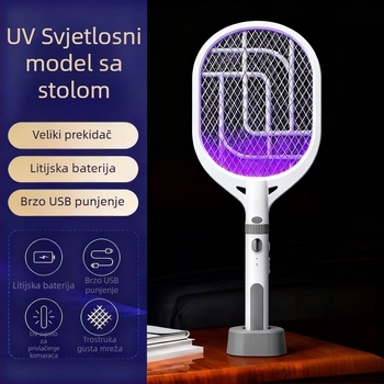 Električna lopatica za komarce 2-in-1 s UV lampom, punjiva, 360° rotacija, baterija 501-800 mAh