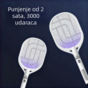Električna lopatica za komarce 2-in-1 s UV lampom, punjiva, 360° rotacija, baterija 501-800 mAh