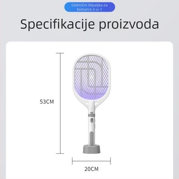 Električna lopatica za komarce 2-in-1 s UV lampom, punjiva, 360° rotacija, baterija 501-800 mAh