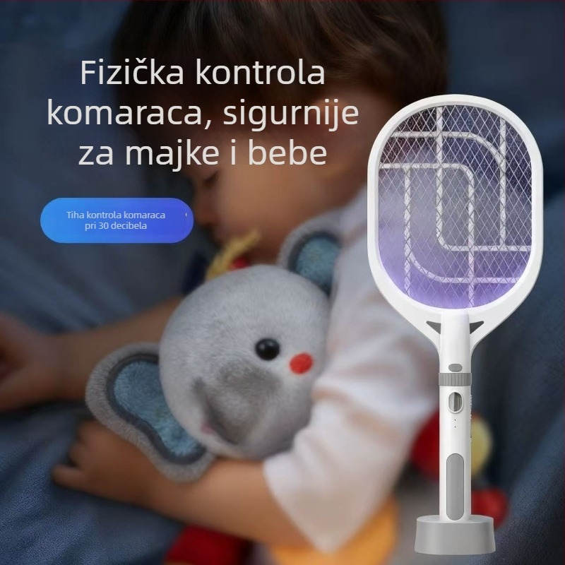 Električna lopatica za komarce 2-in-1 s UV lampom, punjiva, 360° rotacija, baterija 501-800 mAh
