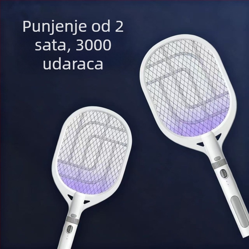Električna lopatica za komarce 2-in-1 s UV lampom, punjiva, 360° rotacija, baterija 501-800 mAh