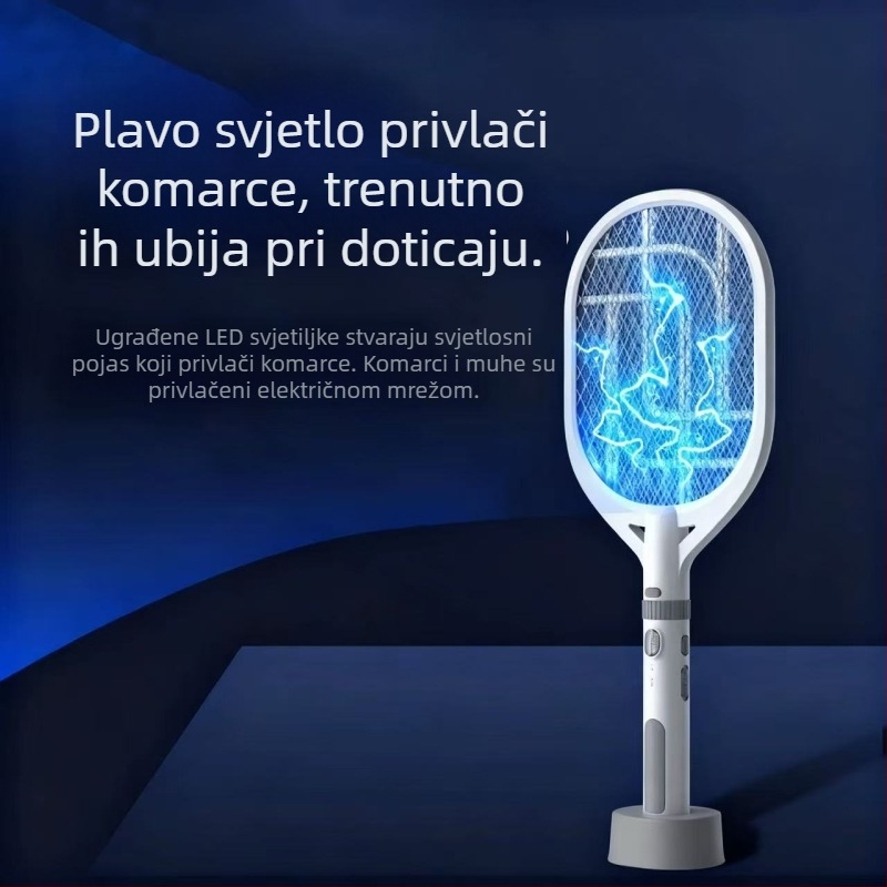 Električna lopatica za komarce 2-in-1 s UV lampom, punjiva, 360° rotacija, baterija 501-800 mAh