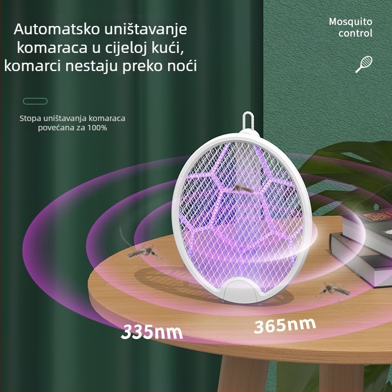 Električna mušica protiv komaraca – dvostruka funkcija, LED 5W, pokrivenost 20-50 m², baterija do 500 mAh, vrijeme punjenja 1-3 sata, kut rotacije 0-180°
