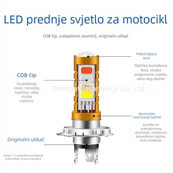 Motociklistička LED glavna svjetla s COB, troboja boja, kompatibilno s P15D, dvostruki zahvat za montažu, visok i nizak snop, ultra jasan projektor