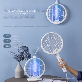 Sklopiva električna lopatica za komarce za kućnu upotrebu, napajanje R6 3 u 1, LED 8W, okret 0–180°, punjenje 3 sata, svjetlosna zamka + električni šok