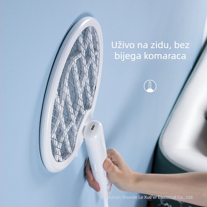 Sklopiva električna lopatica za komarce za kućnu upotrebu, napajanje R6 3 u 1, LED 8W, okret 0–180°, punjenje 3 sata, svjetlosna zamka + električni šok