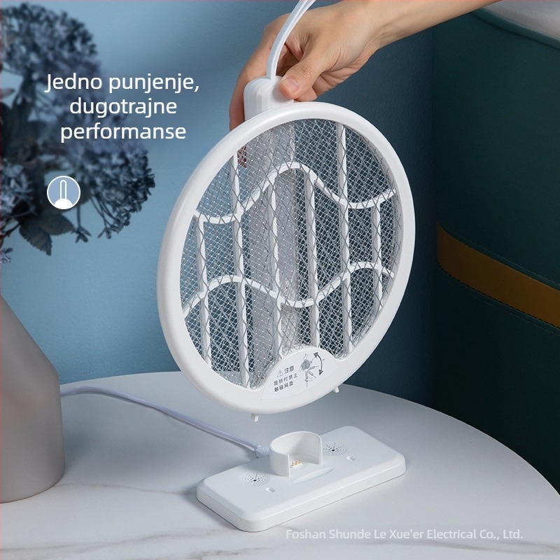 Sklopiva električna lopatica za komarce za kućnu upotrebu, napajanje R6 3 u 1, LED 8W, okret 0–180°, punjenje 3 sata, svjetlosna zamka + električni šok
