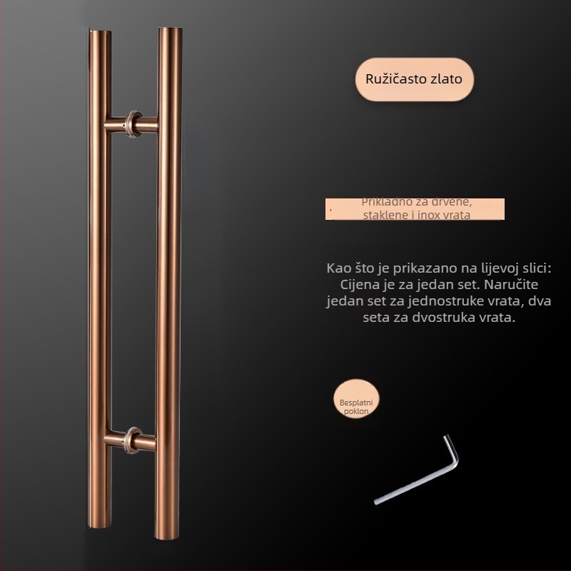 Ručka za klizna vrata od nehrđajućeg čelika, model 002, moderni minimalistički stil, za staklena i drvena vrata s okvirom