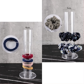 Prozirni akrilni stalak za trake za kosu, cilindrični dizajn okrugle cijevi, spojna konstrukcija